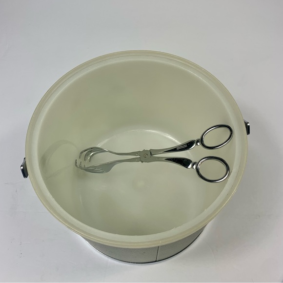 VTG KROMEX ICE BUCKET METAL&GREEN GRAIN COLOR WOODEN HANDLE & KNOB W/ICE TONGS - Picture 7 of 14